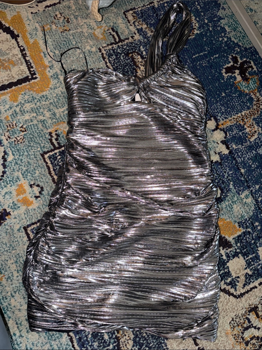 Astr Metallic Silver One-Shoulder Ruched Mini Dress
